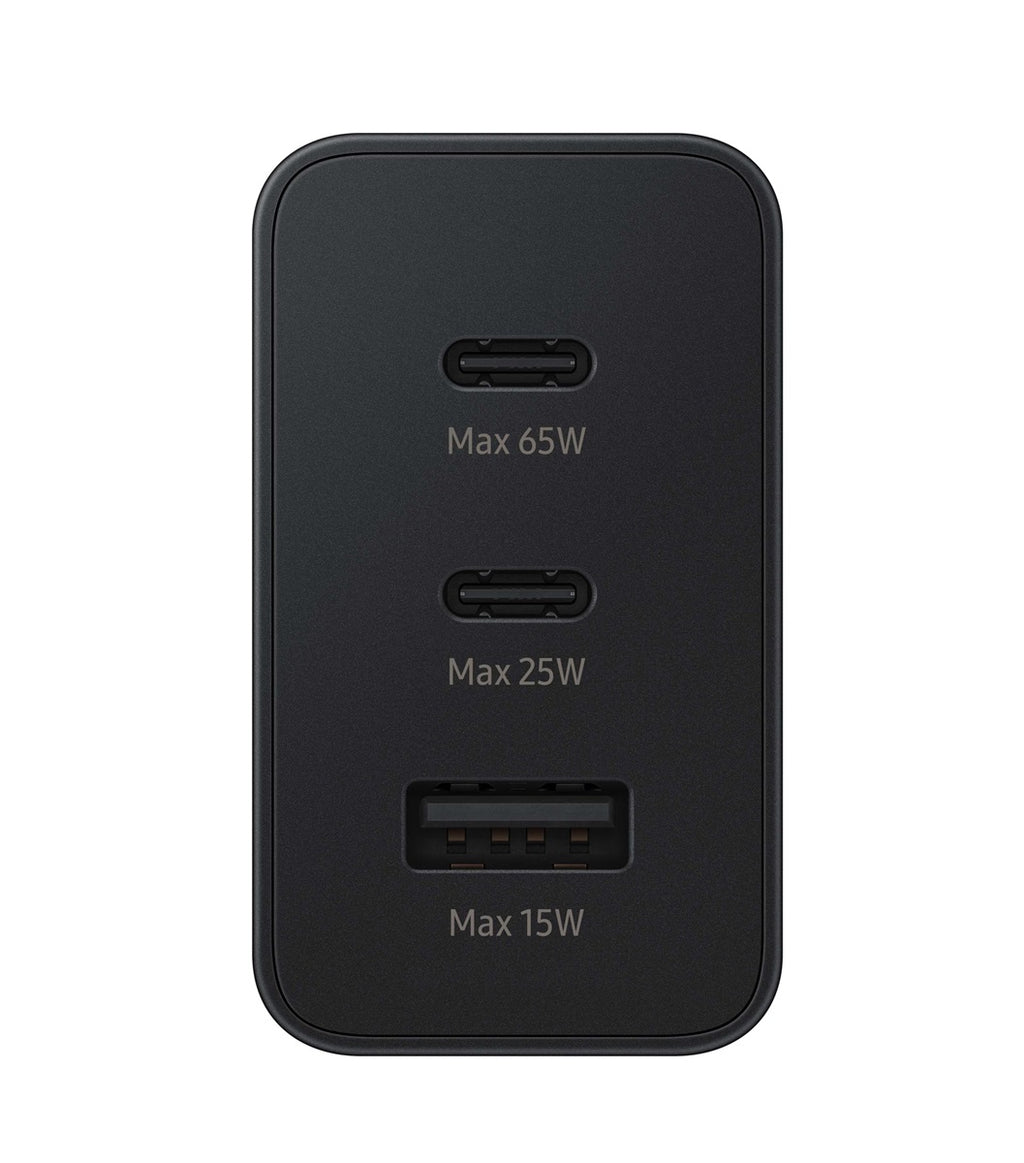 Samsung 65W PD Power Adapter Trio (USB-C x 2, USB-A) Wall Charger – Black