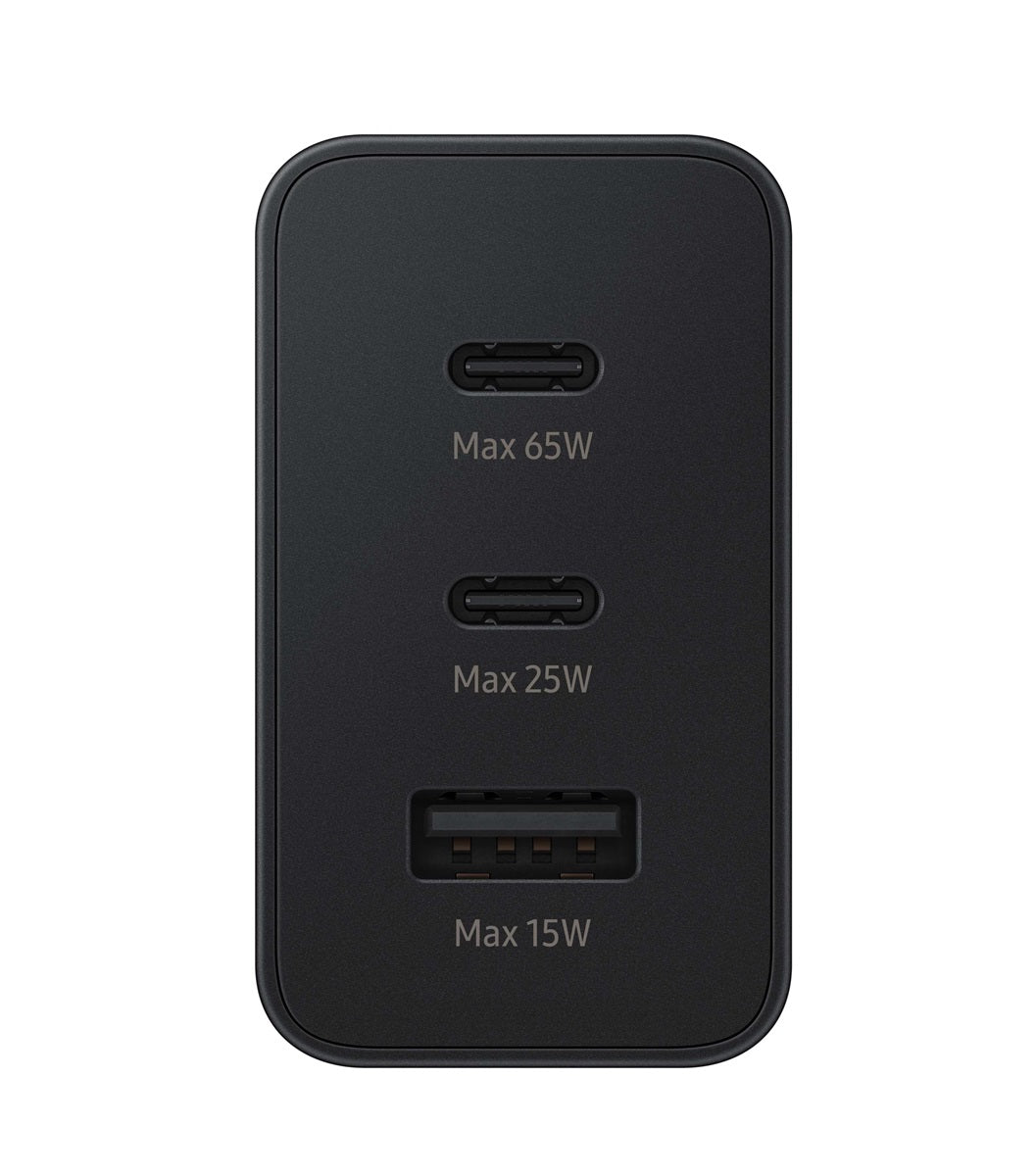 Samsung 65W PD Power Adapter Trio (USB-C x 2, USB-A) Wall Charger – Black